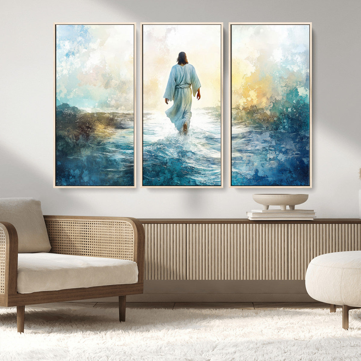 Watercolor Jesus Walking on Water Canvas Print, Christian