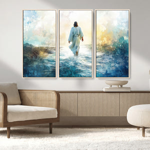 Watercolor Jesus Walking on Water Canvas Print, Christian