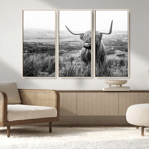 Scottish Highland Cow Wall Art | Black and White Canvas