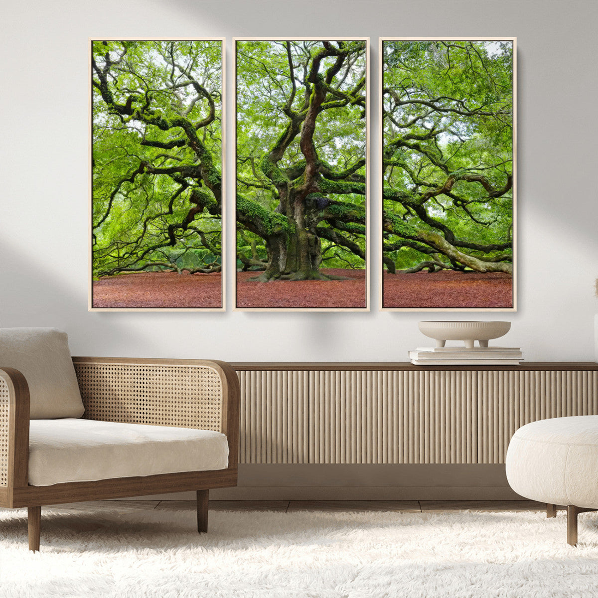 Framed Angel Oak Tree Wall Art - 3-Panel Canvas Prints,