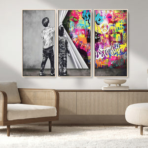 Banksy Print - Street Art Canvas Wall Art - Kids Revealing