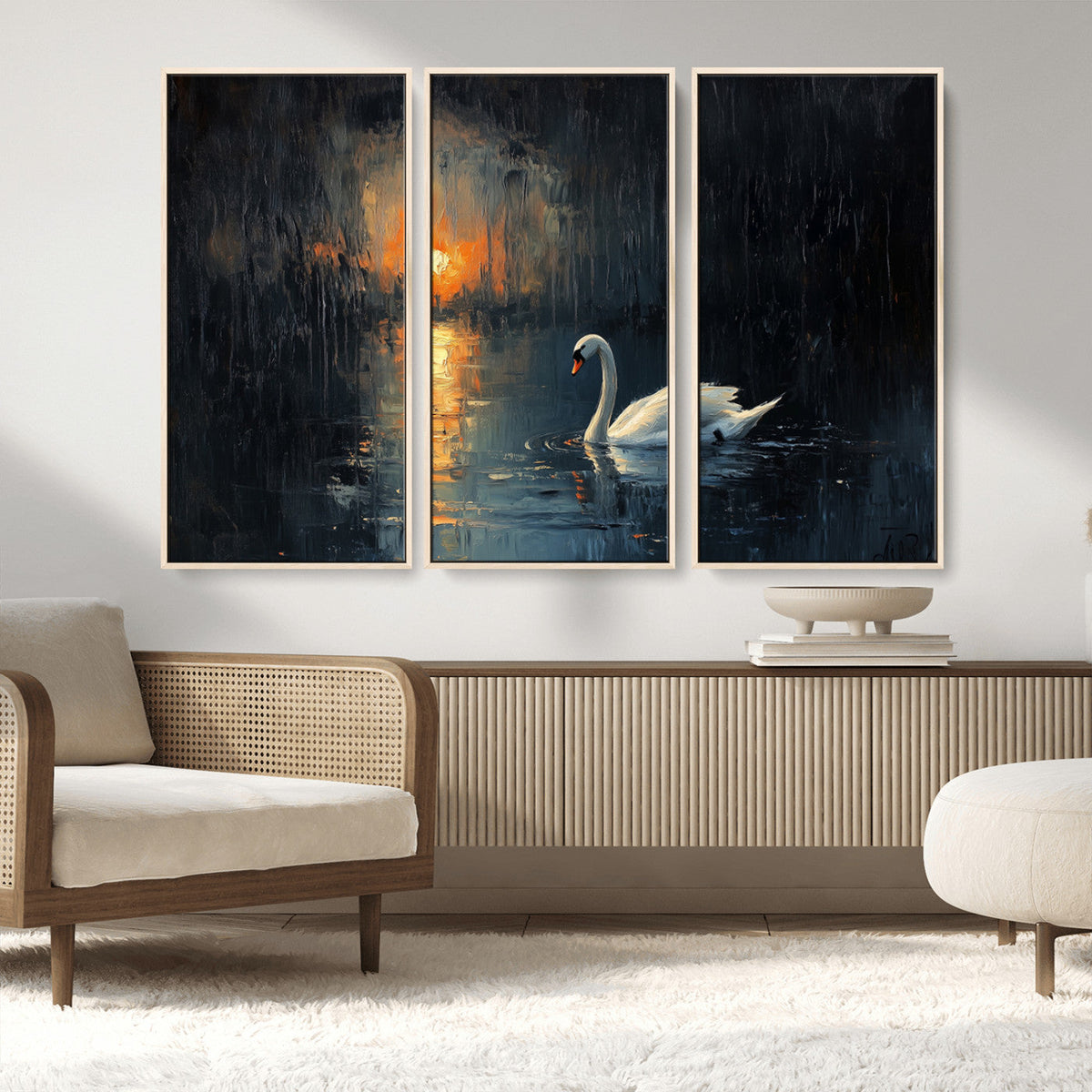 Abstract Swan on Water Wall Art Canvas Print - Elegant
