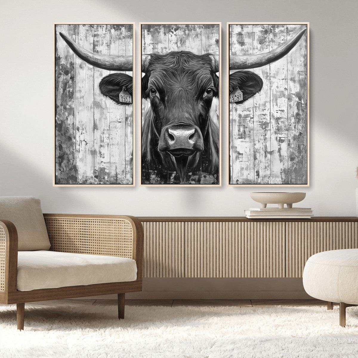 Abstract Longhorn Bull Wall Art Canvas Print - Rustic Texas