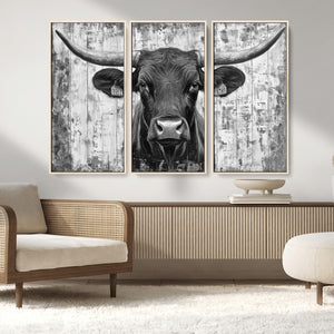 Abstract Longhorn Bull Wall Art Canvas Print - Rustic Texas
