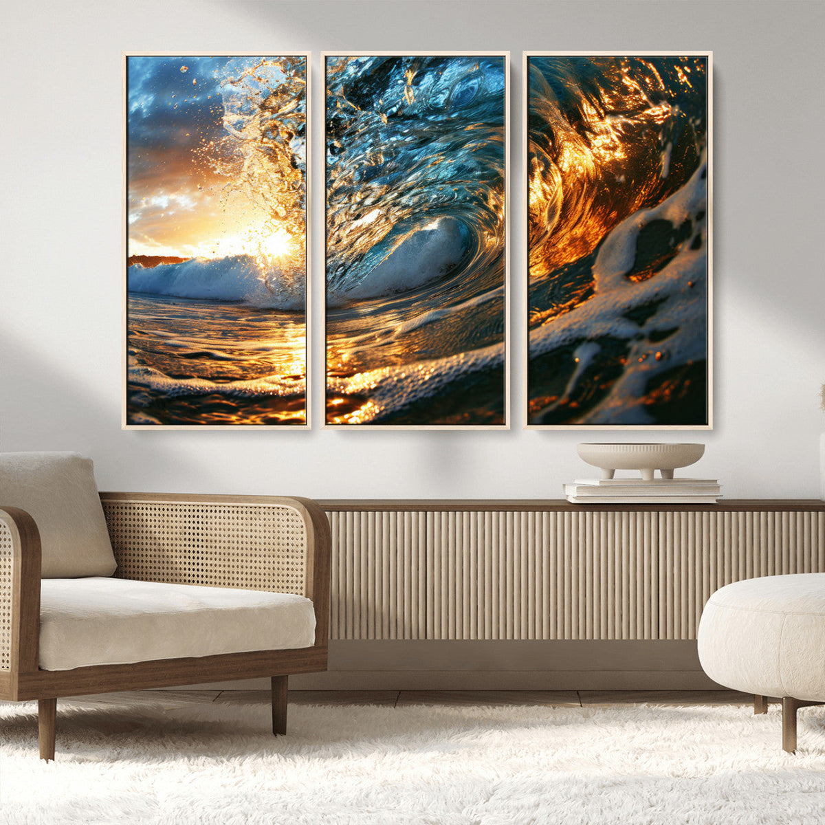 Ocean Wave at Sunset Canvas Wall Art – Vibrant Coastal Beach