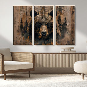 Rustic Grizzly 399 Wall Art | Triptych Canvas Print | Rustic
