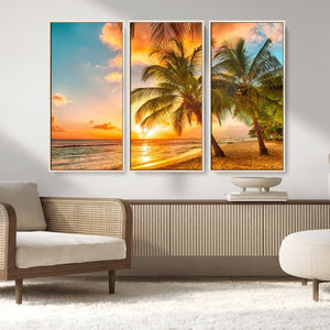 Tropical Sunset Beach Canvas Wall Art Print – Vibrant Palm