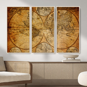 Vintage World Map Canvas Print – Antique Push Pin Travel