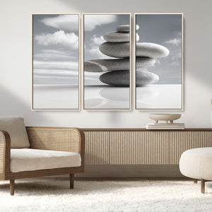 Still Life Black and White Zen Stones Wall Art Canvas,