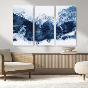 Abstract Blue Mountain Canvas Wall Art – Modern Triptych