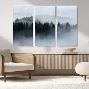Autumn and Misty Trees in the Forest Wall Art Canvas Print,
