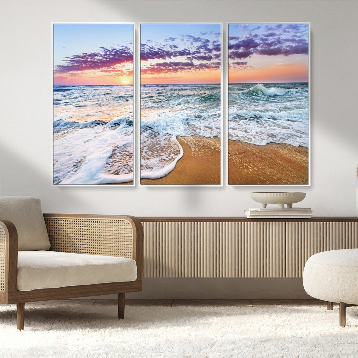 Coastal Sunset Art Beach Canvas Wall Art Print | Ocean Waves