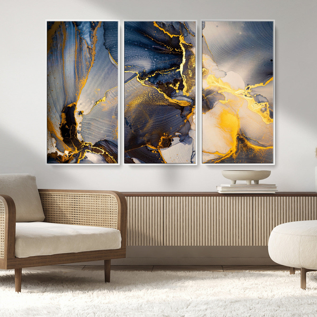 Large Abstract Wall Art Print -  Gold and Blue Abstract