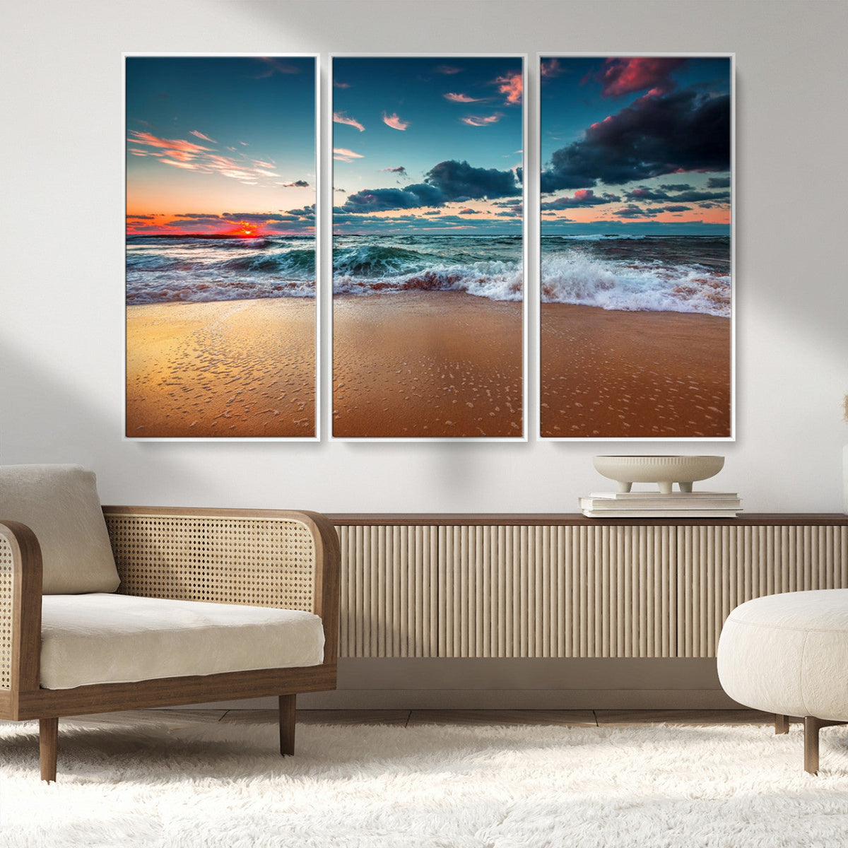 Sunset Ocean Beach Wall Art – Giclee Canvas Print, Coastal