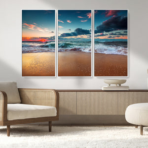 Sunset Ocean Beach Wall Art – Giclee Canvas Print, Coastal