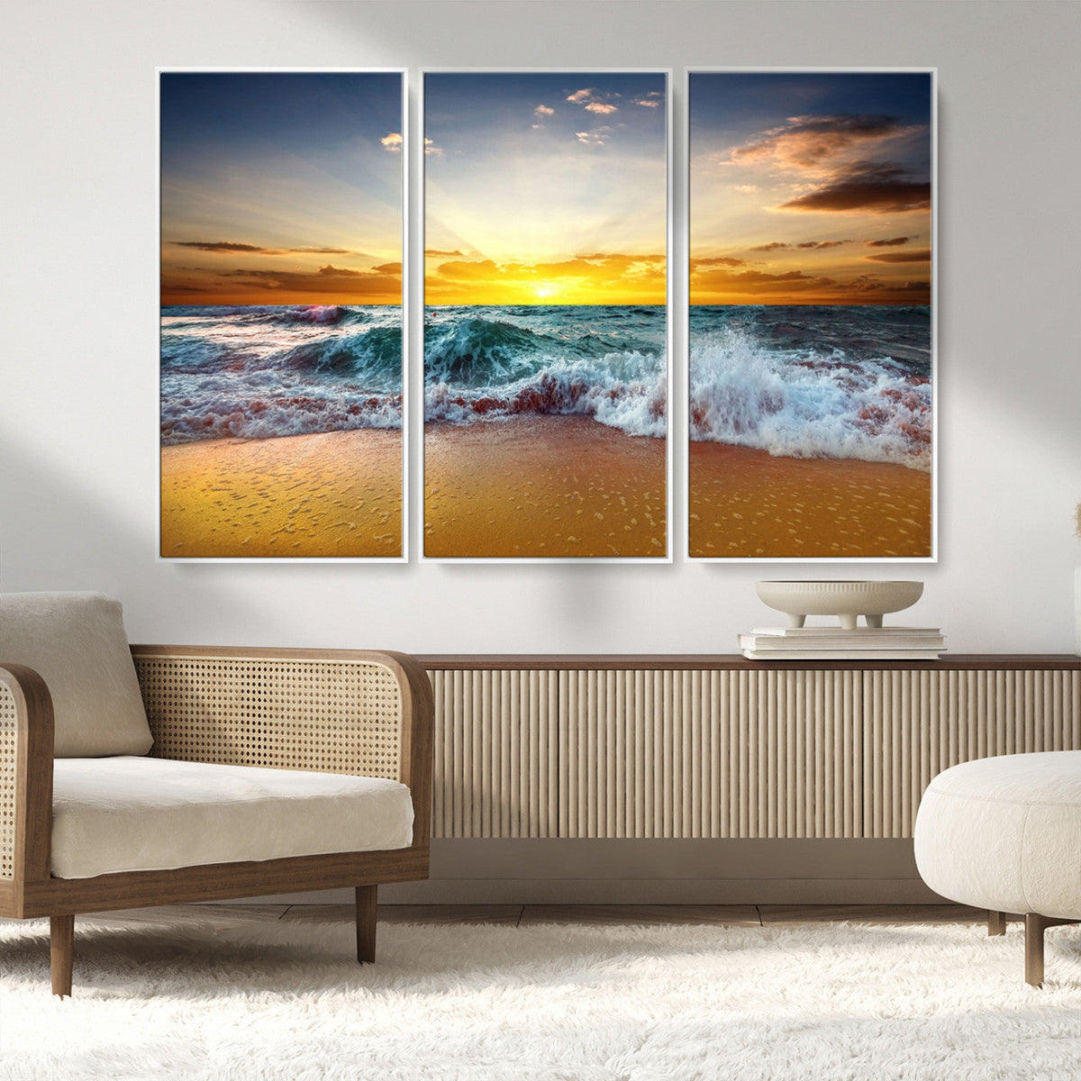 Golden Sunset Ocean Waves Wall Art Canvas Print – Multi