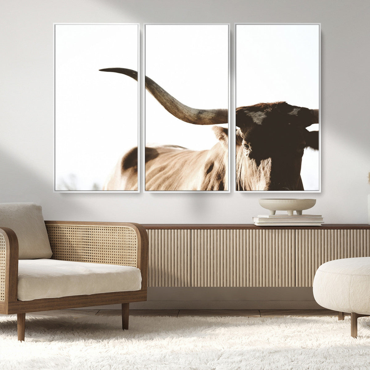 Texas Longhorn Wall Art Canvas Print | 3-Panel Large