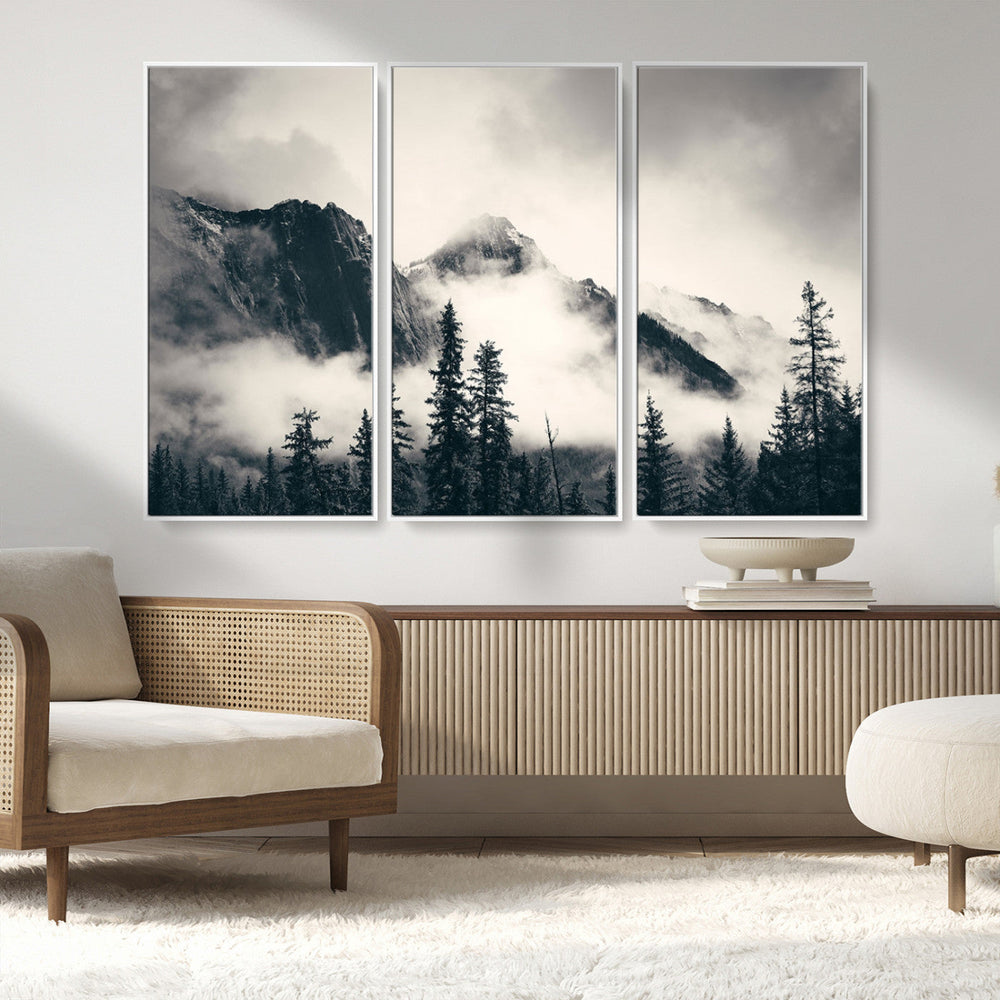 Large Foggy Mountain Forest Wall Art Canvas Print | Misty