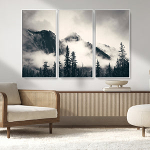 Large Foggy Mountain Forest Wall Art Canvas Print | Misty