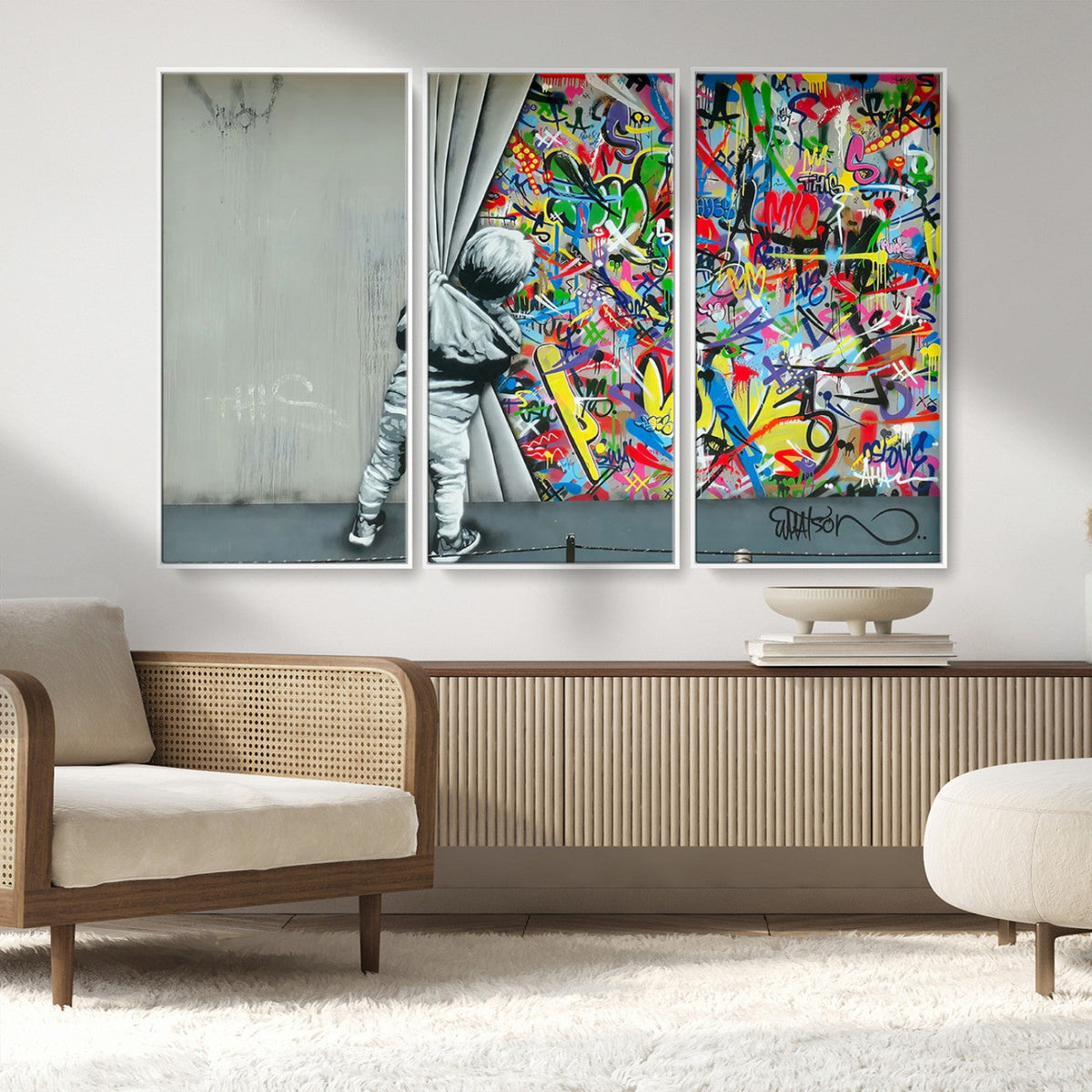 Banksy Colorful Street Graffiti Canvas Wall Art Print,