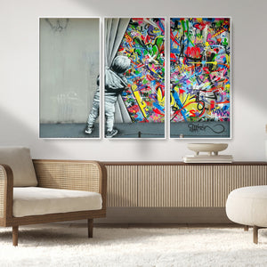 Banksy Colorful Street Graffiti Canvas Wall Art Print,