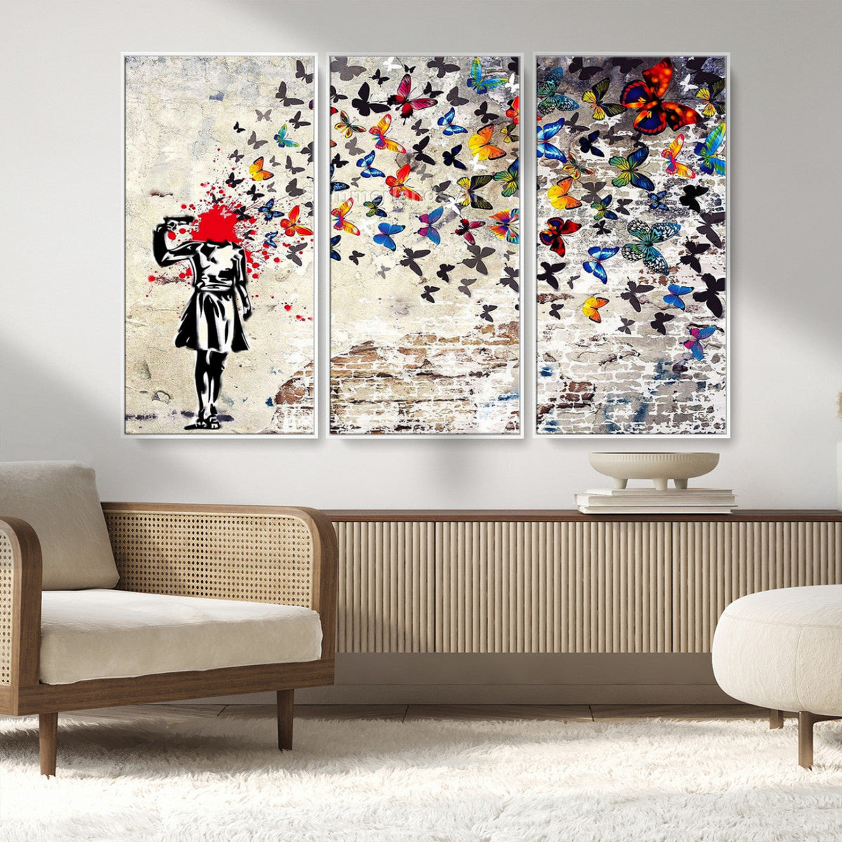 Banksy Art Butterfly Girl Explosion Canvas Art – Vibrant
