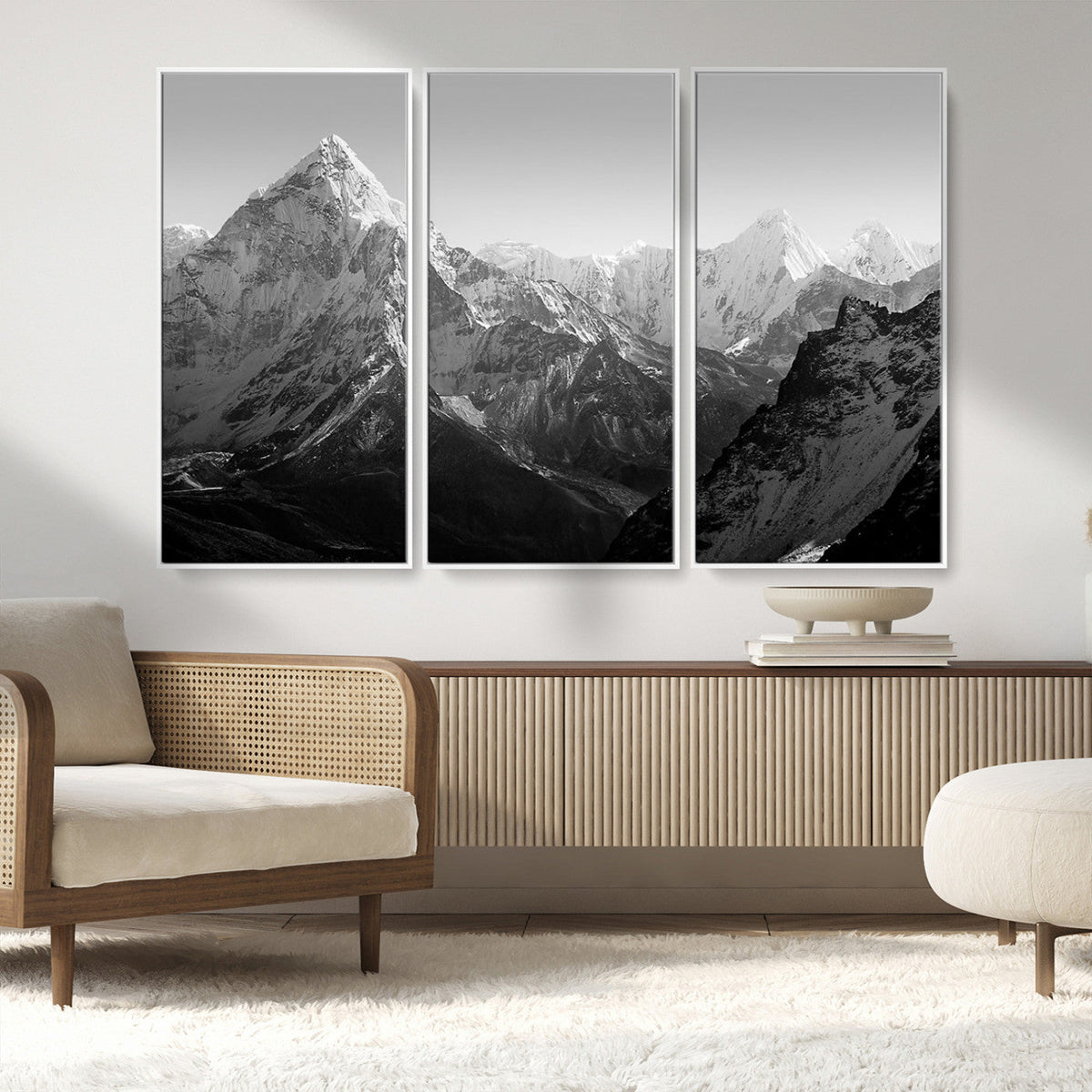 Everest Himalaya Mountain Peaks Black & White Triptych