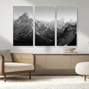 Everest Himalaya Mountain Peaks Black & White Triptych
