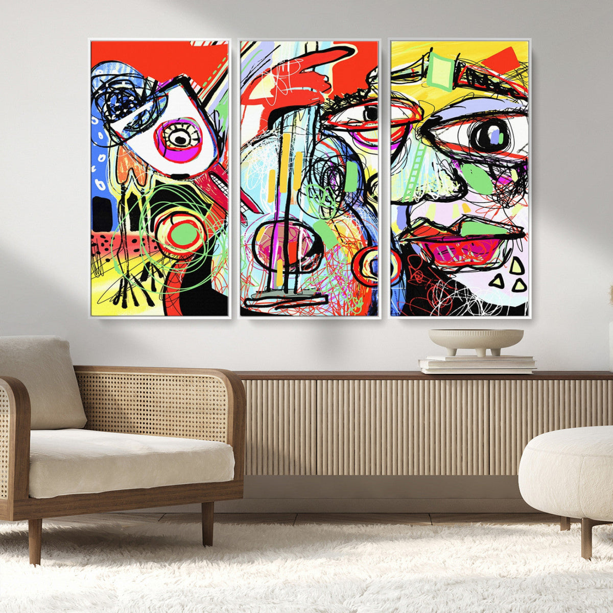 Picasso Style Art Abstract Canvas Wall Art Print , Colorful