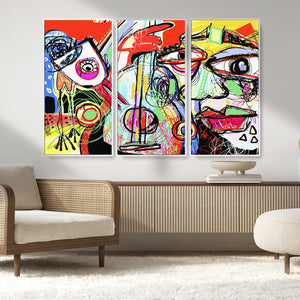 Picasso Style Art Abstract Canvas Wall Art Print , Colorful