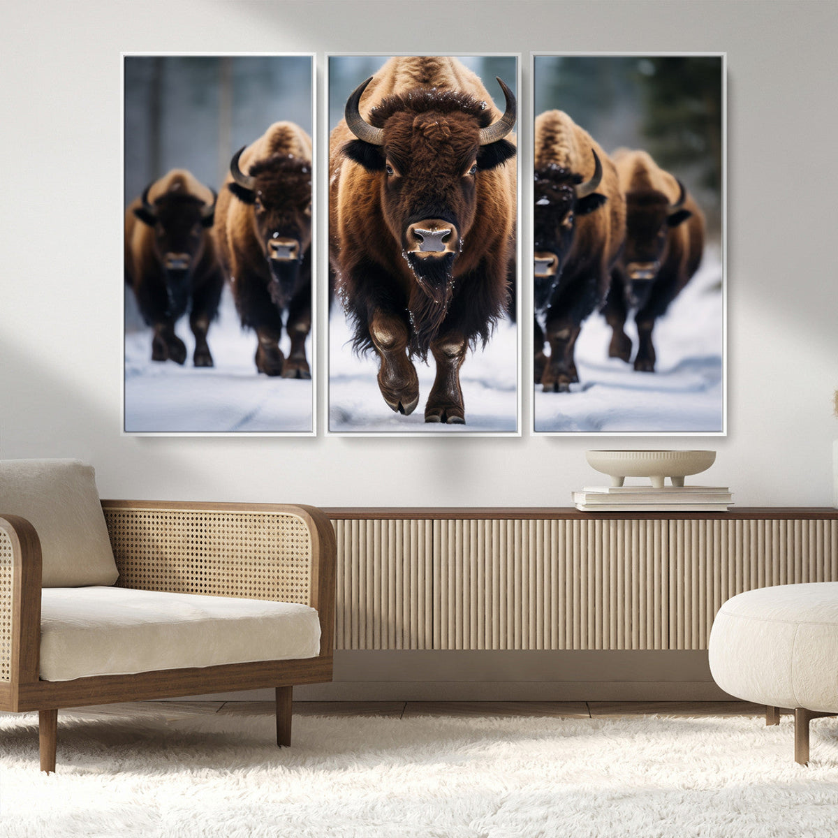 Buffalo Wall Art Canvas Print, American Bison Herd Wall Art