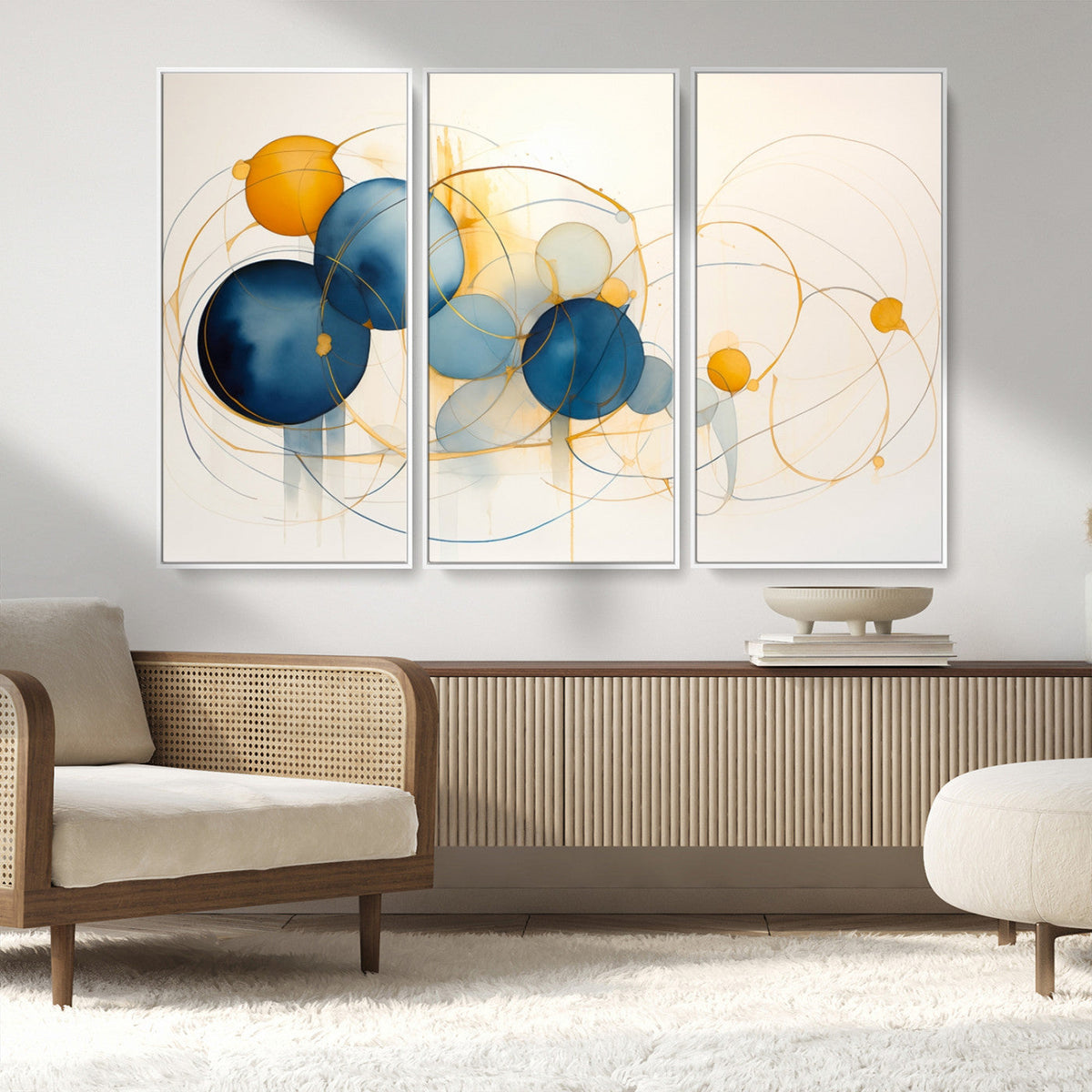 Geometric Blue Orange Abstract Wall Art Canvas, Geometric