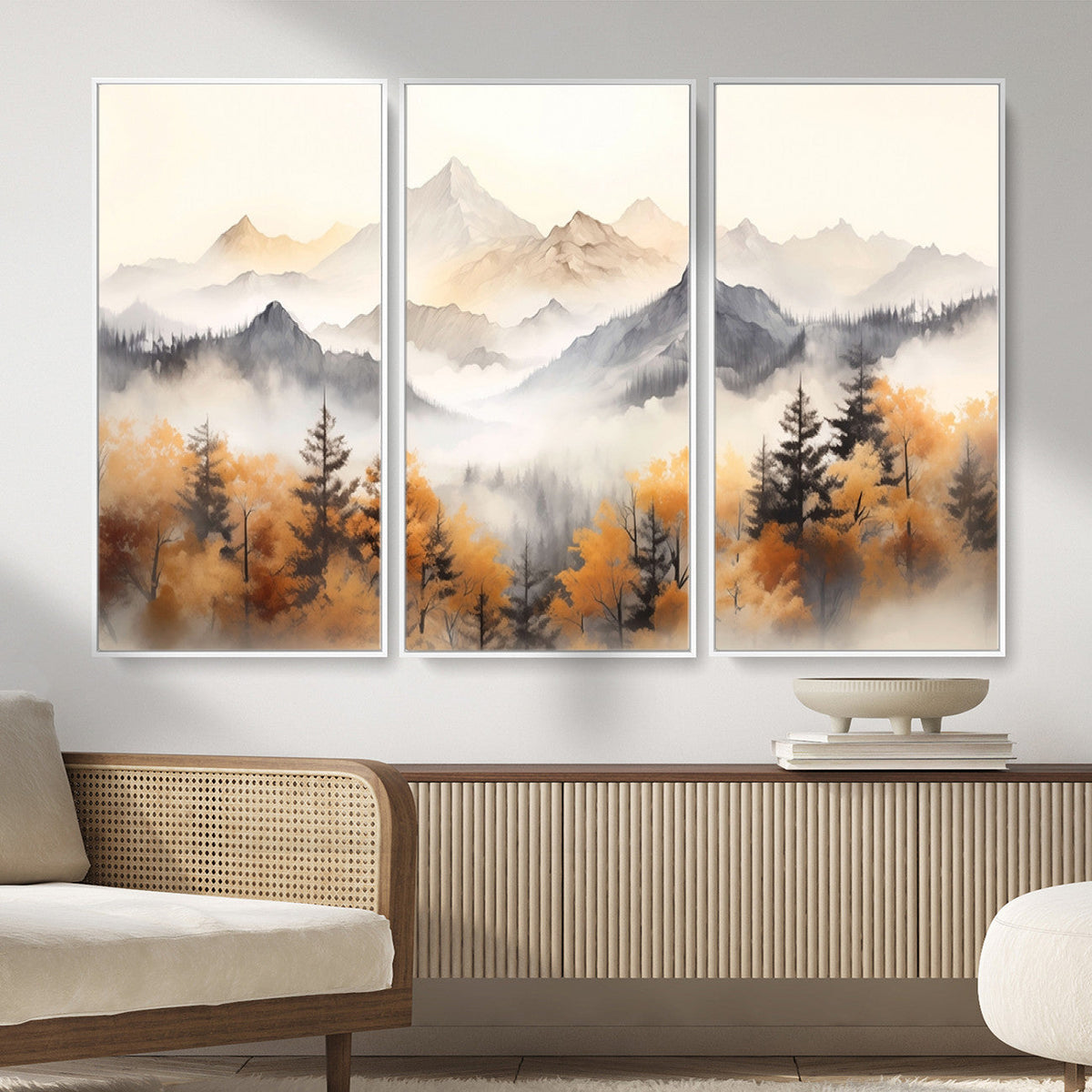 Abstract Mountain Wall Art | Misty Mountain Forest and