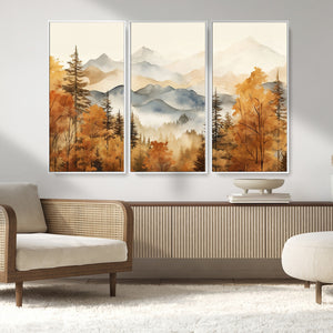 Golden Autumn Forest Wall Art Canvas | Mountain Landscape