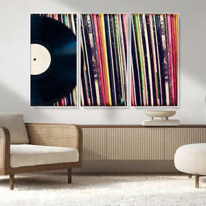 Vinyl Record and Album Collection Canvas Wall Art - Retro