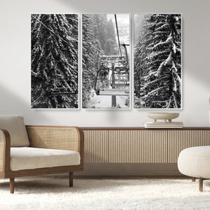 Winter Ski Lift Black and White Canvas Wall Art – Alpine