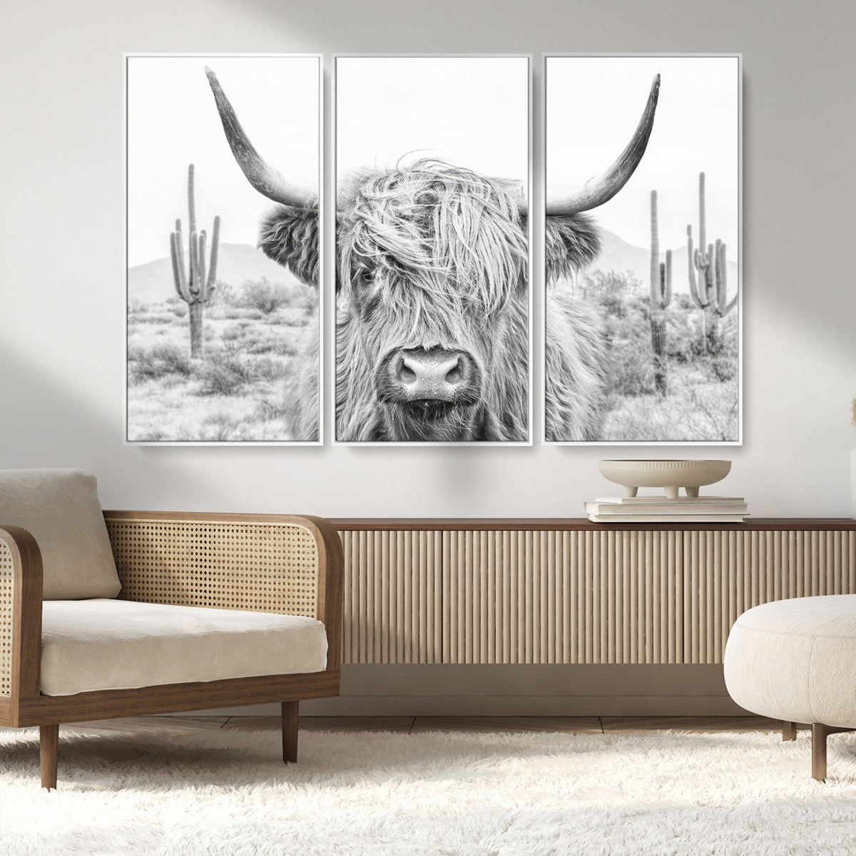 Rustic Charm | Cow Longhorn Black White Bighorn Wall Art