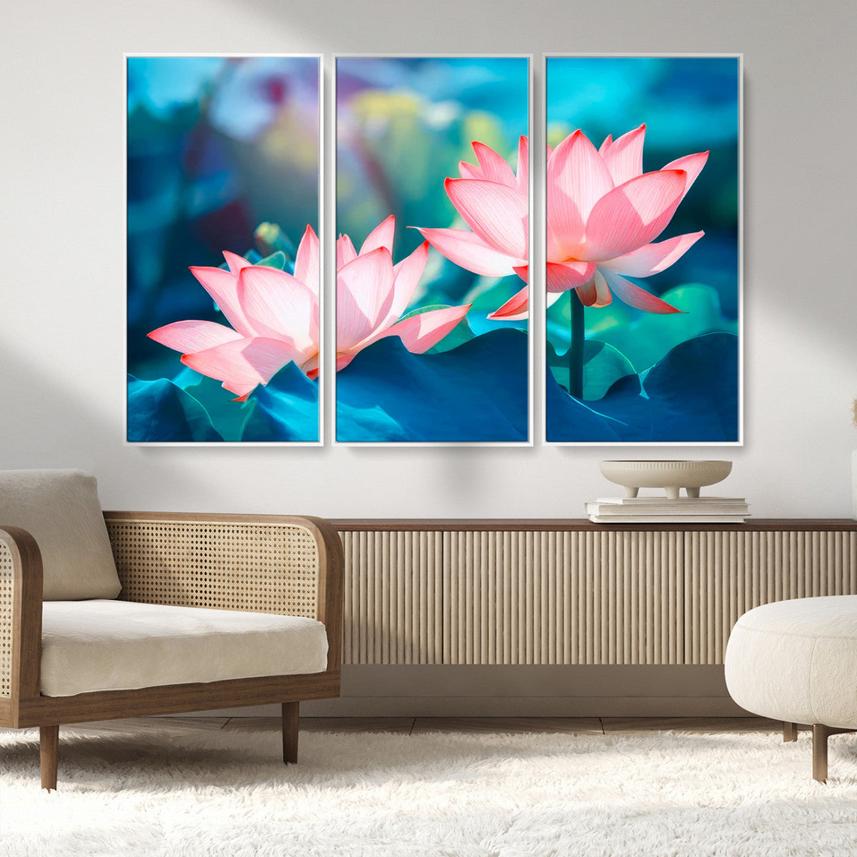 Pink Lotus Flower Canvas Wall Art | Vibrant Floral Wall