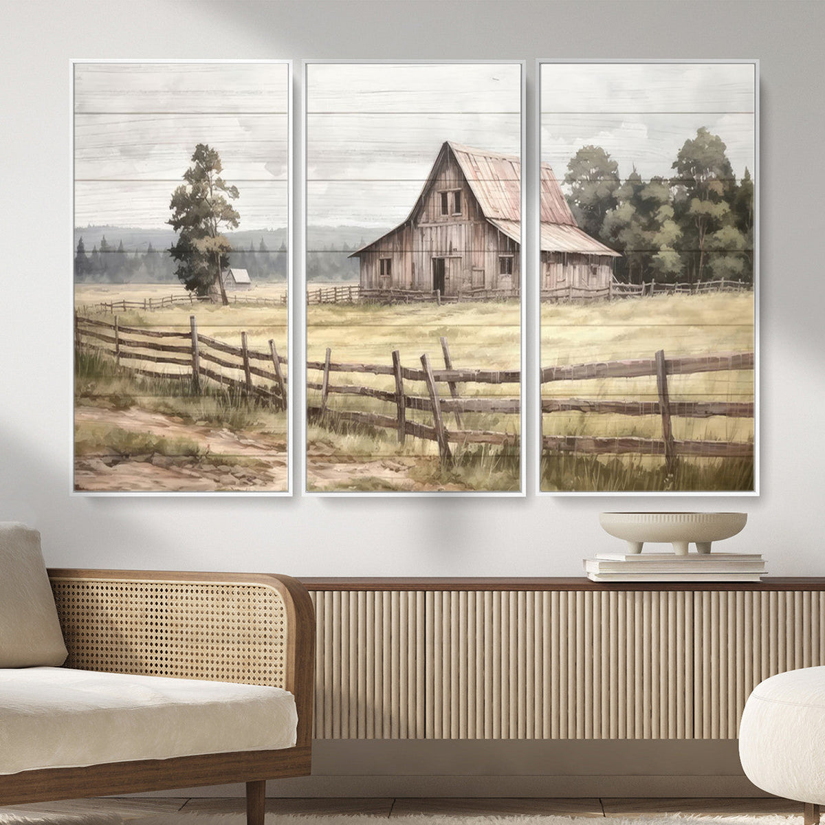Rustic Farmhouse Barn Wall Art | 3-Panel Framed Gallery Wrap