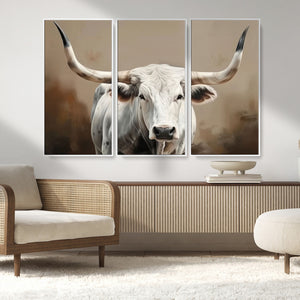 White Longhorn Bull Wall Art Canvas Print – Framed and Ready
