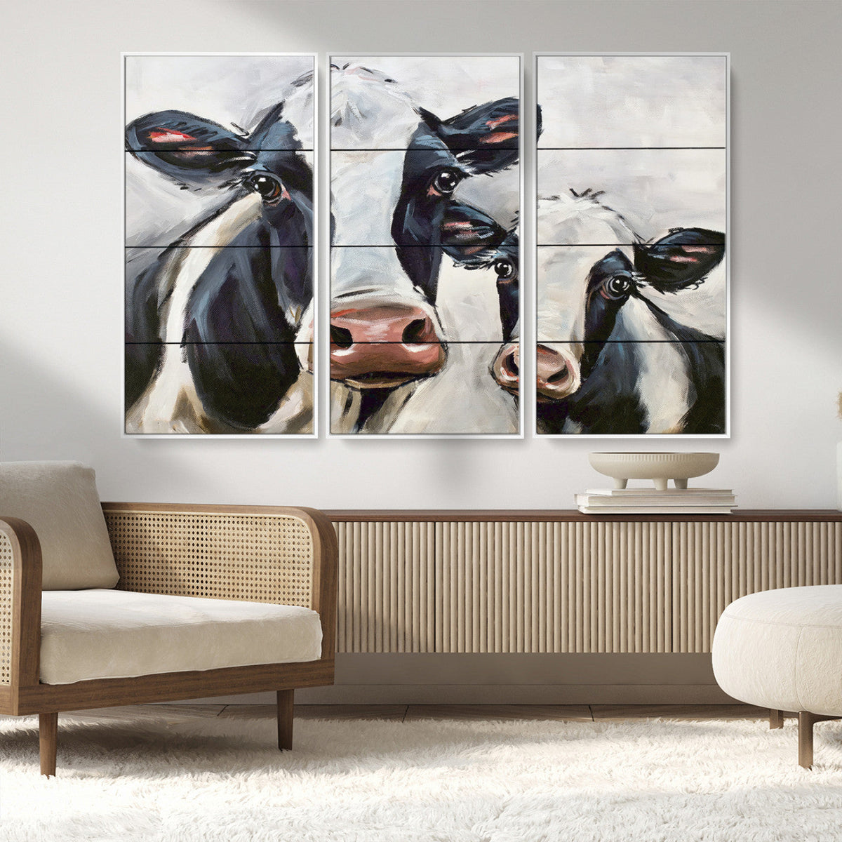 Vintage Baby and Mom Cattle Wall Art Canvas Print