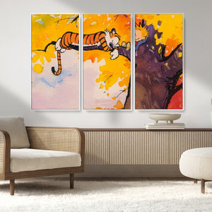 Calvin and Hobbes Tree Scene Canvas Print | 3 Panel Large