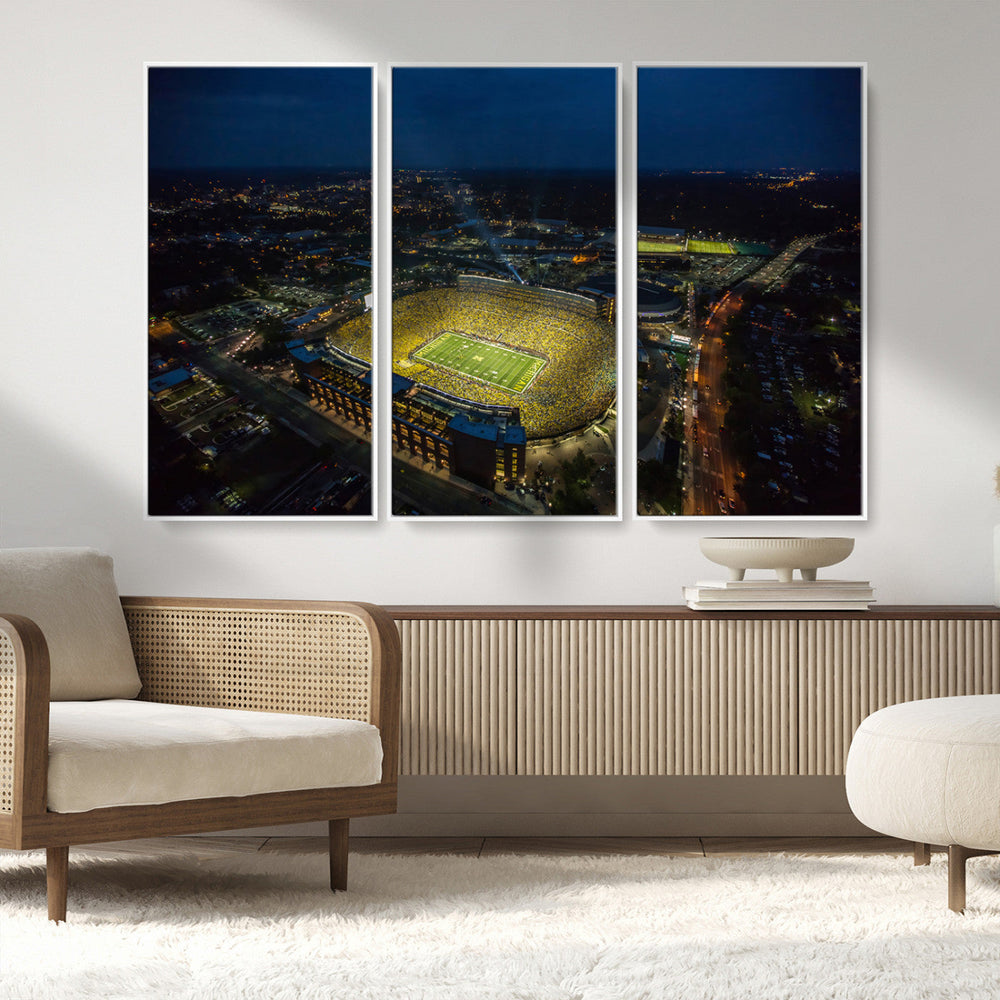 Michigan Stadium Night Game Wall Art – Sports Arena Aerial