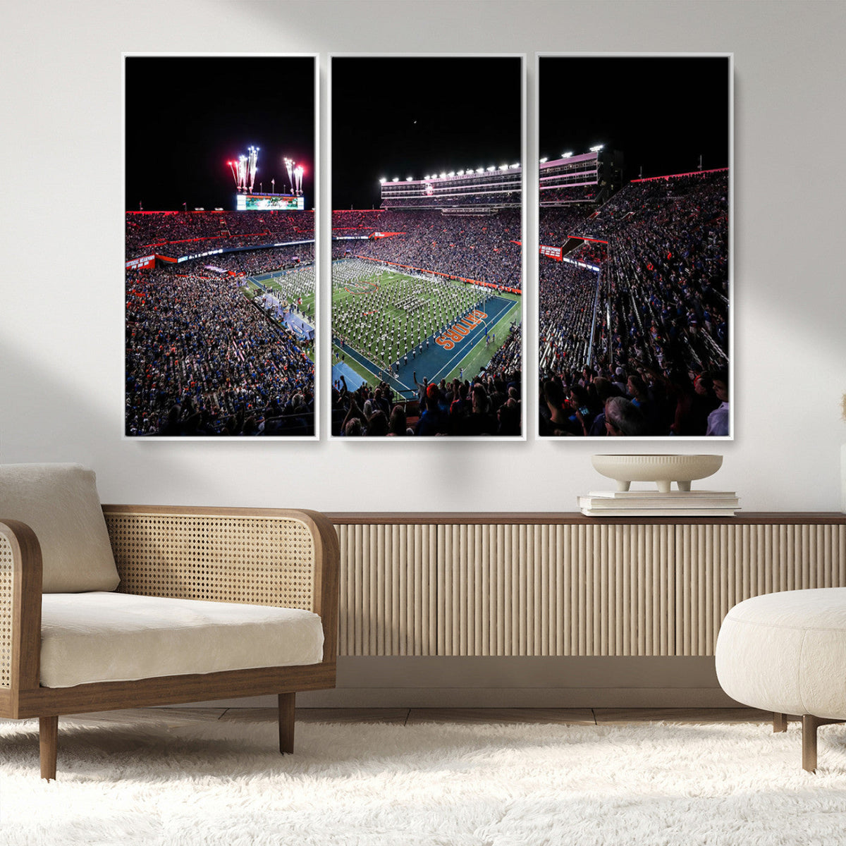 Ben Hill Griffin Stadium Night Game Triple Canvas Wall Art -