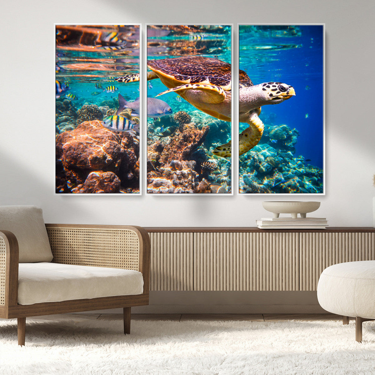 Sea Turtle Wall Art Canvas Print – Vibrant Ocean Coral Reef
