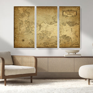 Vintage Game of Thrones Map Wall Art | Westeros and Essos