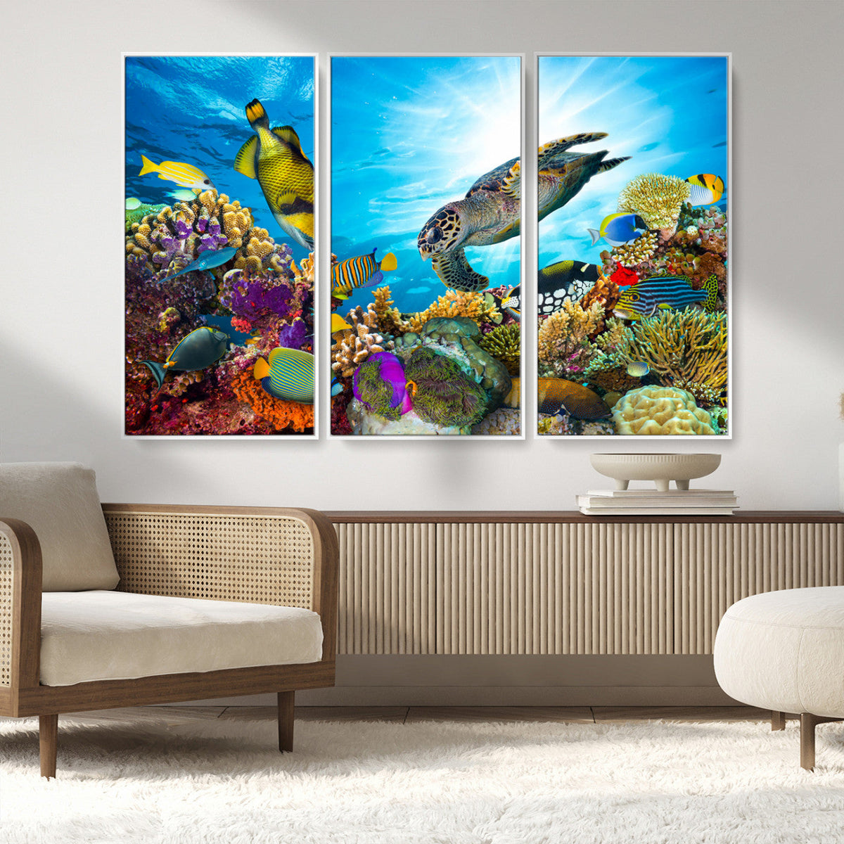 Colorful Coral Reef and Sea Life Turtle Canvas Print,