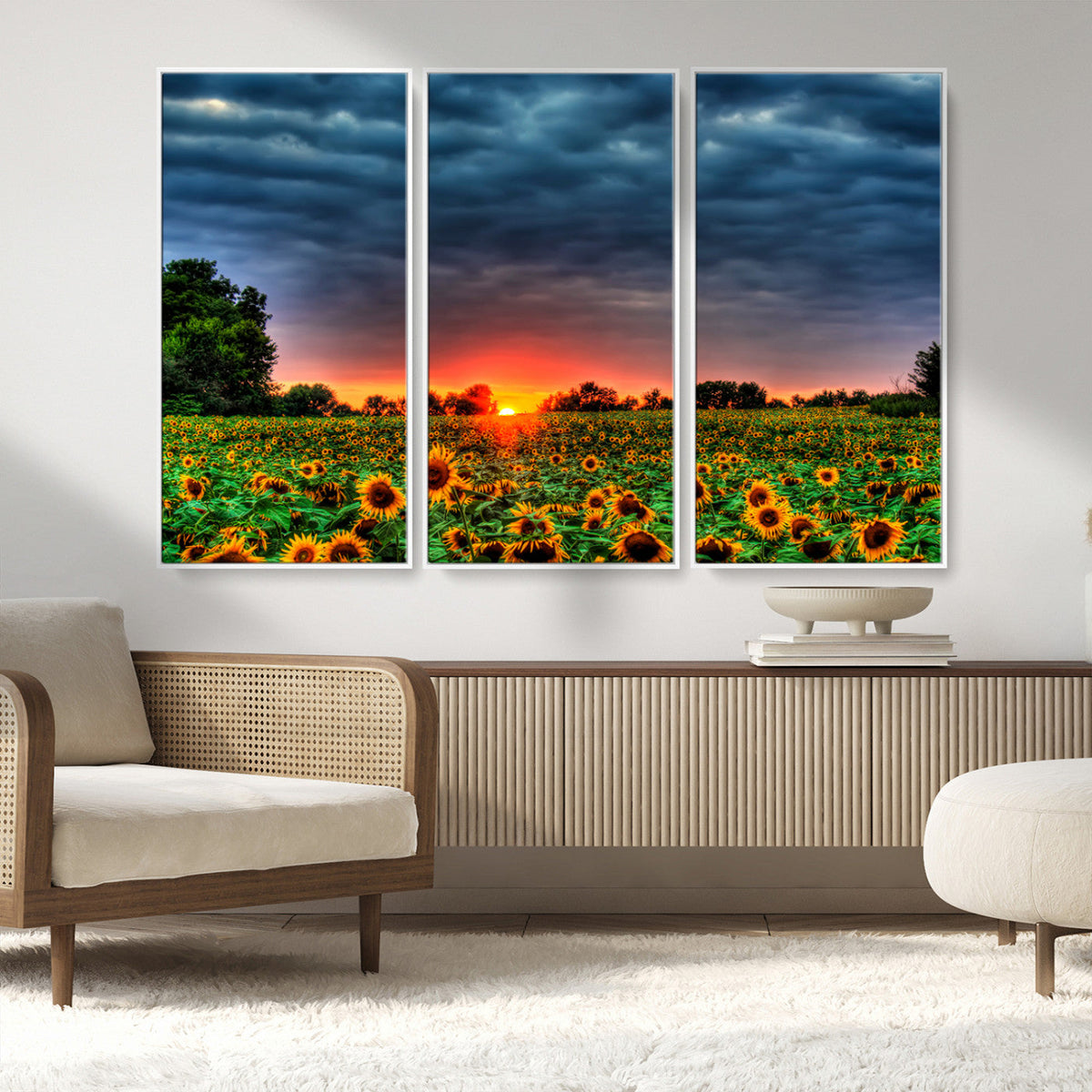 Golden Sunflower Field at Sunset – Breathtaking Sky and