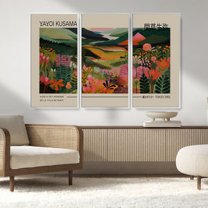 Yayoi Kusama Landscape Canvas Print, Vibrant Floral Mountain