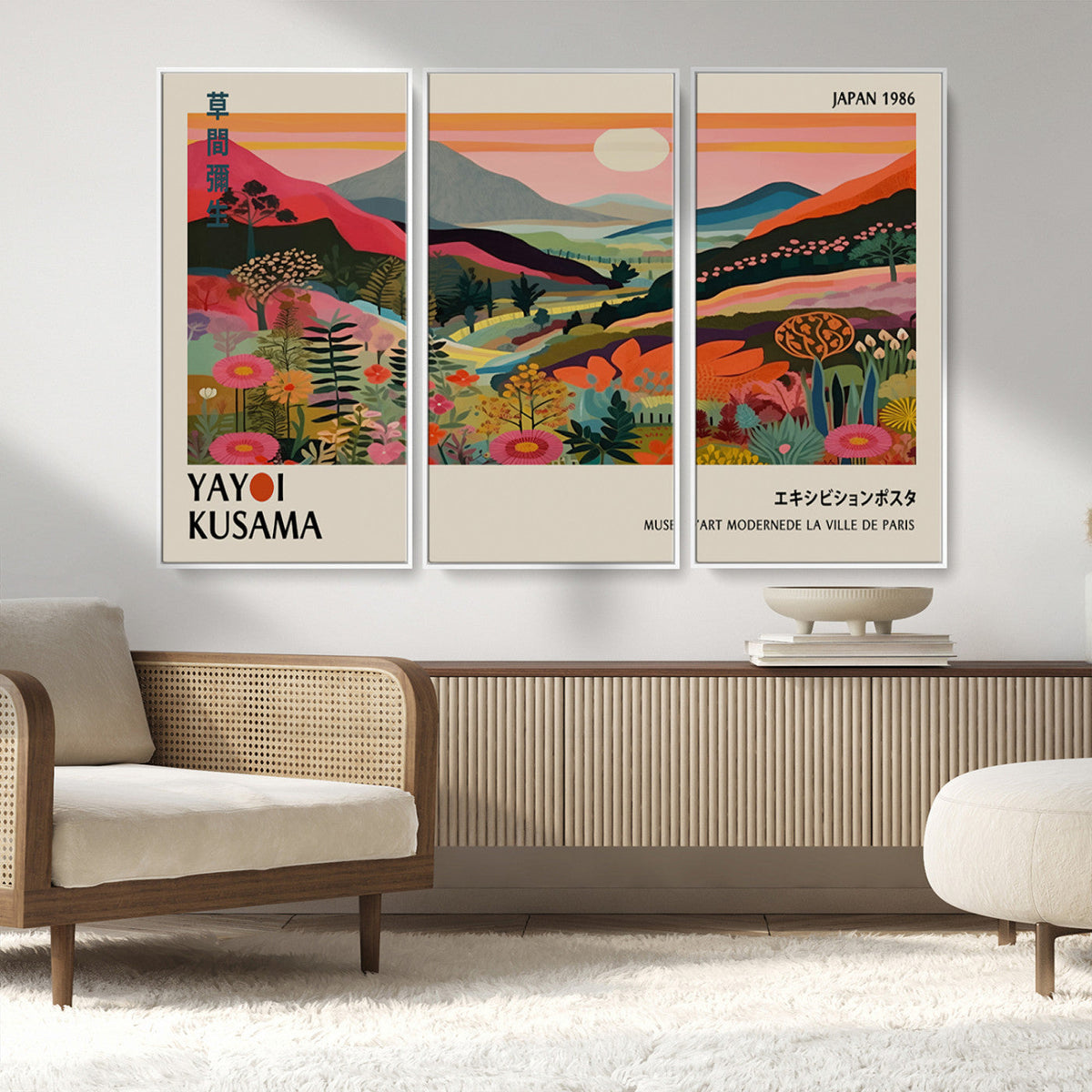 Yayoi Kusama Landscape Canvas Print, Vibrant Floral Mountain